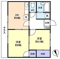 ふじハイツ 2DKの間取図画像