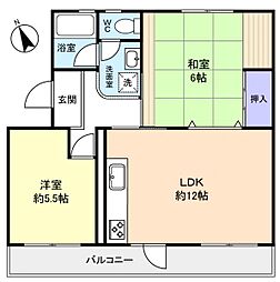 高津団地6-7 2LDKの間取図画像
