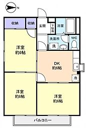 メゾンゆりの木 3DKの間取図画像