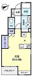 ブリランテ参番館 1階ワンルームの間取り