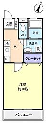 アルシオンＡ号棟 2階1Kの間取り
