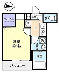 ＭＥＬＤＩＡ八千代台北1丁目Ｂ 2階1Kの間取り