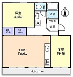 村上団地2-38 2LDKの間取図画像