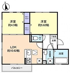 リヴェール 2LDKの間取図画像
