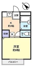シティハイツヒロセＢ 2階1Kの間取り