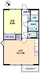ガーデンプレイス1 1階1LDKの間取り