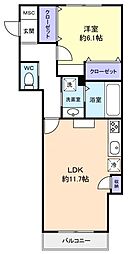 QUWON奏の杜 1LDKの間取図画像