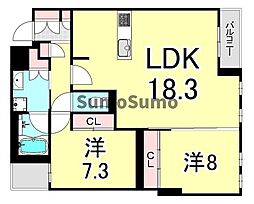 JR東海道・山陽本線 芦屋駅 徒歩13分の賃貸マンション 2階2LDKの間取り