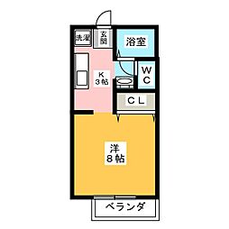 フローム・田A 1Kの間取図画像