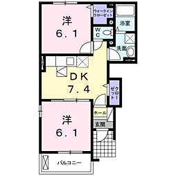 ミューゼズ希央台1 2DKの間取図画像