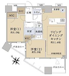 シティタワー武蔵小山タワー棟 2LDKの間取図画像