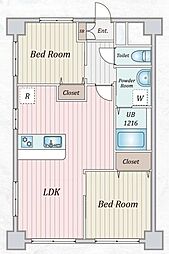 マンション弦巻 2LDKの間取図画像