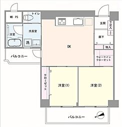 メガロン御殿山 2DKの間取図画像