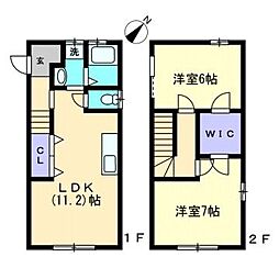 JR福塩線 横尾駅 徒歩25分の賃貸アパート 1階2LDKの間取り