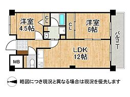 コスモ芦屋川西 2LDKの間取図画像