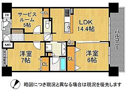 コスモシティ住吉川公園B棟 2SLDKの間取図画像