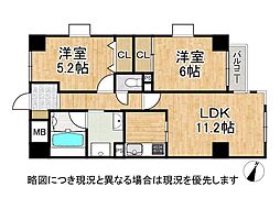 ルジェンテ・リベル六甲道 2LDKの間取図画像