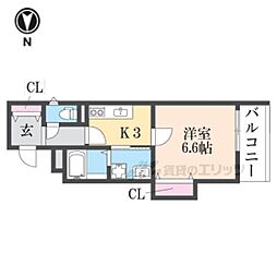 クリエオーレ小若江 1Kの間取図画像