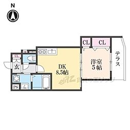 ラモーナ清瀧 1階1LDKの間取り
