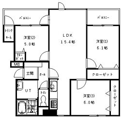 ノースピア月寒西 3LDKの間取図画像