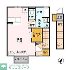 東武野田線 梅郷駅 徒歩20分の賃貸アパート 2階ワンルームの間取り