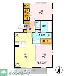 JR武蔵野線 越谷レイクタウン駅 徒歩16分の賃貸アパート 2階2LDKの間取り