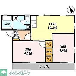 東武伊勢崎線 せんげん台駅 徒歩11分の賃貸アパート 1階2LDKの間取り