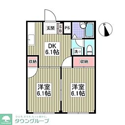 エルディムパークサイド 2DKの間取図画像