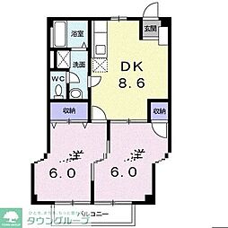 コスモプラザ 2DKの間取図画像