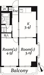 ベル島田 2DKの間取図画像