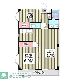 エルヴェ武里 2DKの間取図画像