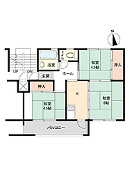 三枝木台住宅9号棟 3Kの間取図画像