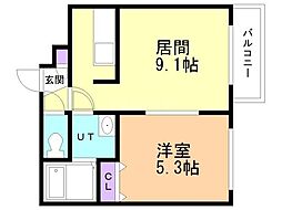 セントラルステート発寒南 3階1DKの間取り