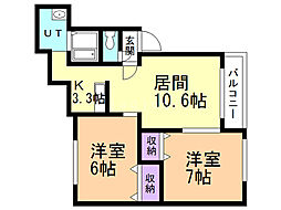 クラール発寒 2LDKの間取図画像