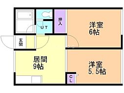 バンクリバー 2DKの間取図画像
