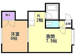 プラタナス曙B 1LDKの間取図画像
