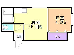 メモリアルクリスタル 1DKの間取図画像