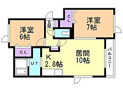 パークヒルズ稲積 2LDKの間取図画像