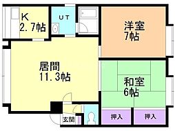メゾン・ド・ルナB 2LDKの間取図画像