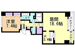 東急ドエルフロントシティ琴似D棟 1LDKの間取図画像