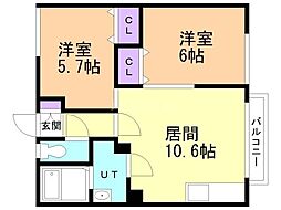メゾントリム西野 2LDKの間取図画像
