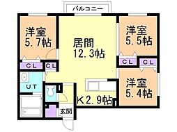 札幌市西区山の手三条3丁目マンション 3LDKの間取図画像