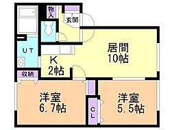 サンサーラ 2LDKの間取図画像