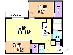 ブランシャール宮の沢 2LDKの間取図画像