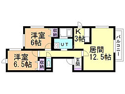 ビッグブリッヂ発寒 2LDKの間取図画像