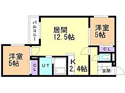 エルシア西野 2LDKの間取図画像