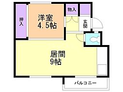 ビレッジハウス手稲3 1LDKの間取図画像