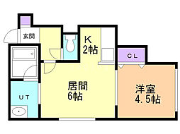 グランソアレ西町 1LDKの間取図画像