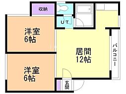 サンプラザハッサム 2LDKの間取図画像