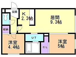ヴァルム発寒 2LDKの間取図画像
